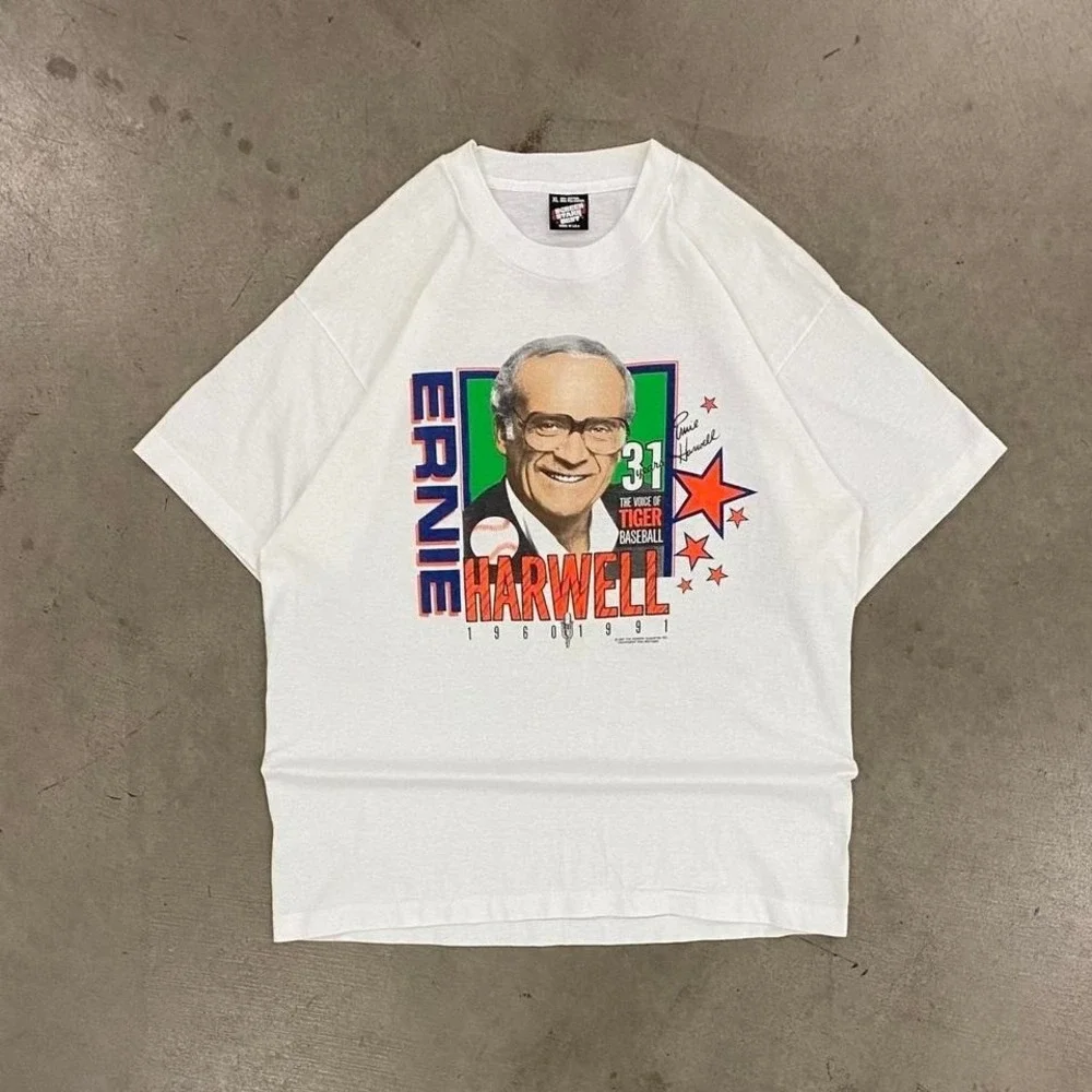 Vintage 1991 Detroit Tiger Ernie‎ Harrell Retirement T-Shirt MLB Screen Stars XL